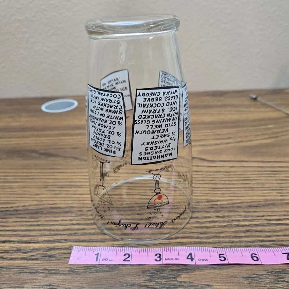 VTG Cocktail Recipe Barware Glass‎ Drink Shaker NO LID SEE DESC